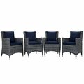 Modway Furniture Summon Outdoor Patio Sunbrella Dining Set, Canvas Navy - 4 Piece EEI-2314-GRY-NAV-SET